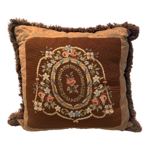 Vintage Needlepoint Pillow With Fortuny Silk