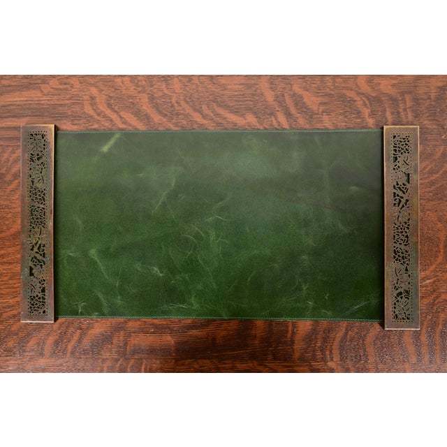Tiffany Studios New York Grapevine Bronze Blotter Ends With Leather Desk Blotter For Sale - Image 11 of 11