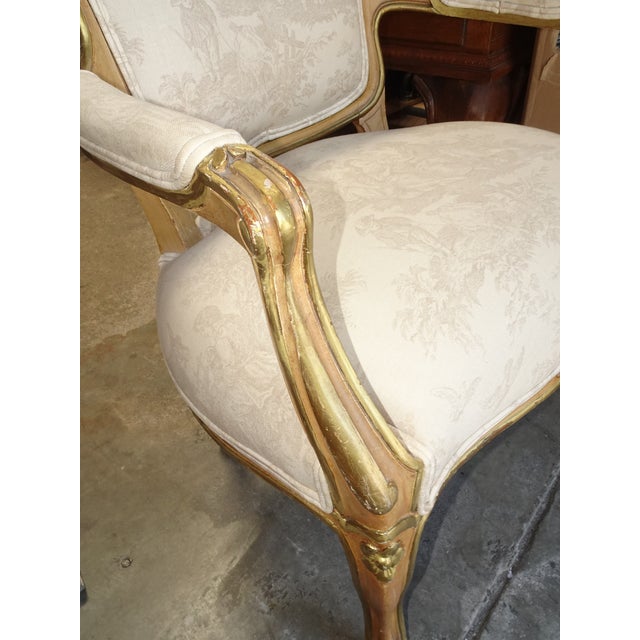 Vintage French Louis XVI Gold Gilt Off White Arm Chair For Sale - Image 9 of 15