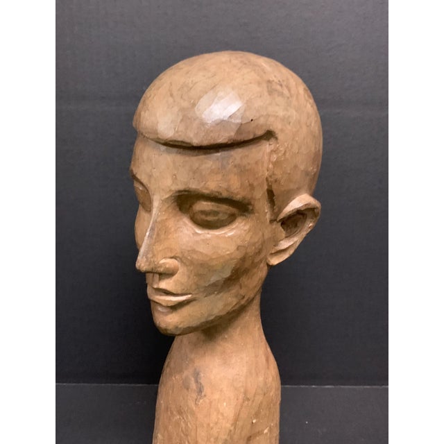 Late 20th Century Vintage Late 20th Century Carved Wood Paper Mache Male Bust Sculpture For Sale - Image 5 of 9