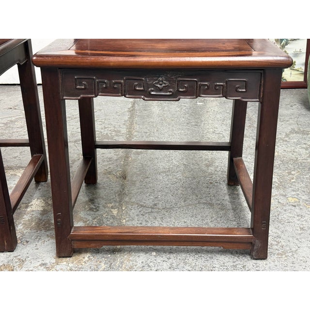 Antique Rosewood Chairs + Round Stone Inserts Side Chairs, Pair. For Sale - Image 11 of 12