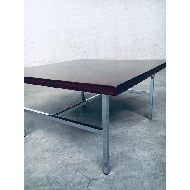 Vintage Midcentury Modern Dutch Design Square Coffee Table. Made in the Netherlands, 1960's. Teak colored veneer diamond...