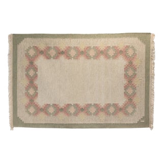 Swedish Green Flatweave Rug, 1960s For Sale