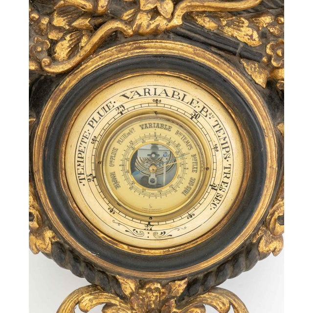 Italian Baroque Style Ebonized & Gilt Barometer For Sale - Image 4 of 11