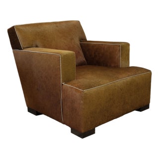 Contemporary Low Profile Cognac Colored Animal Hide Arm Club Chair For Sale