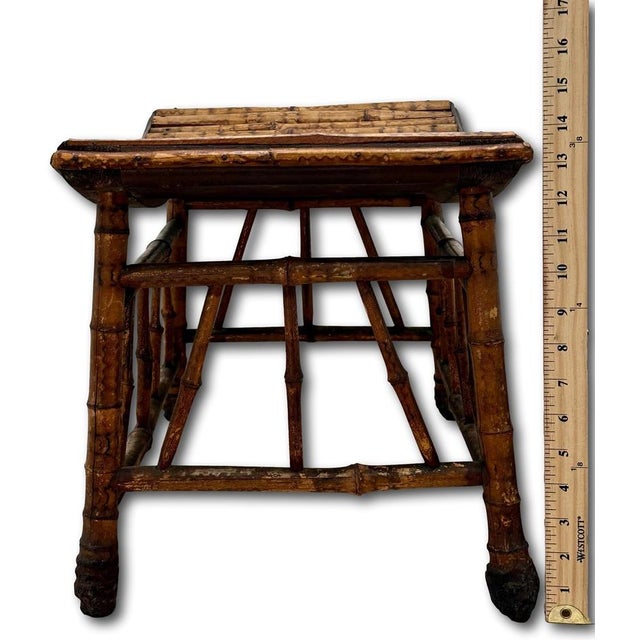Excellent Hand Made Antique Oriental Revival Aesthetic Victorian Genuine Bamboo Footstool - Ottoman Circa 1880s For Sale - Image 16 of 18