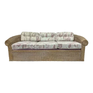 Vintage Coastal Bleached Wicker Roll Back Sofa