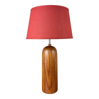 Mid Century Danish Modern Large Teak Cylinder / Bottle Form Table Lamp For Sale