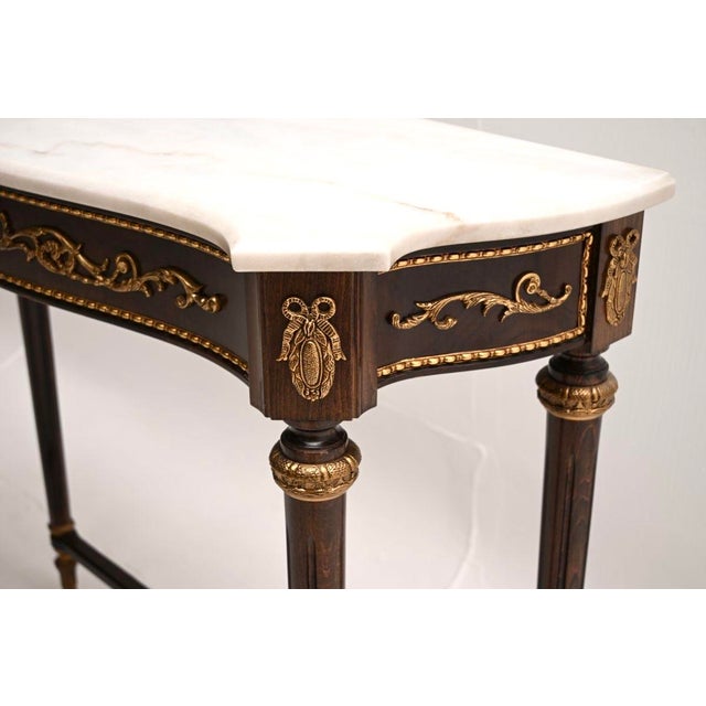 Vintage French Walnut Console Table with Marble Top, 1930 For Sale - Image 9 of 11