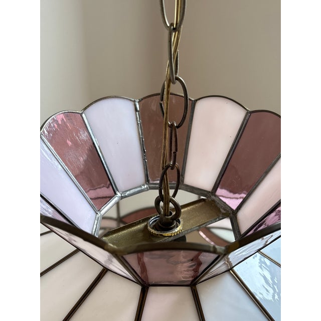 Metal 1970s Revival Slag Glass Pendant Light For Sale - Image 7 of 18