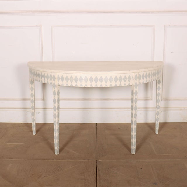 Cream Swedish Painted Demi-Lune Console Table For Sale - Image 8 of 8