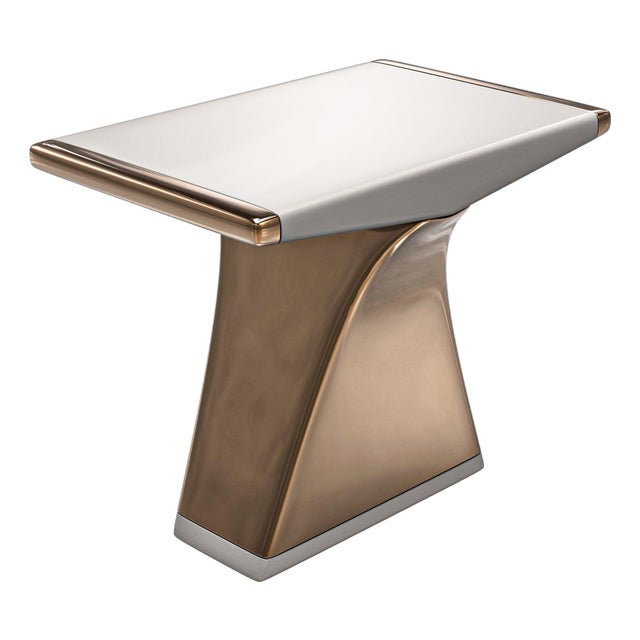 "Falce" Side Table With Bronze and Stainless Steel, Handmade For Sale
