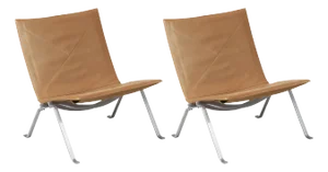 Vintage Leather PK 22 Chairs by Poul Kjærholm for Fritz Hansen, Set of 2
