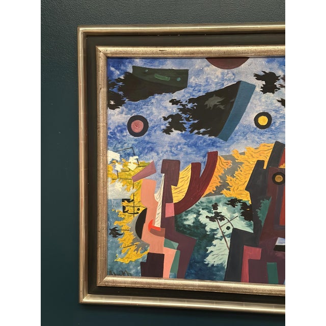 Original German Oil on Canvas – “Abstract Composition” by Manfred Bluth – Signed – 1950s – Vintage & Framed – 85 × 75.5 cm...