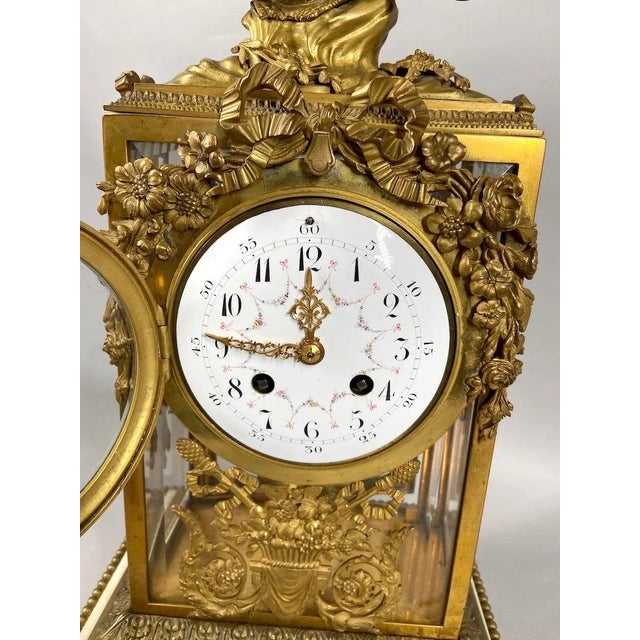 19th Century 19th Century French Louis XVI Clock Set Made From Bronze, Crystal and Marble-3 Pieces For Sale - Image 5 of 13