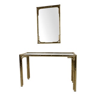 Console Table with Brass Mirror, 1980s, Set of 2 For Sale