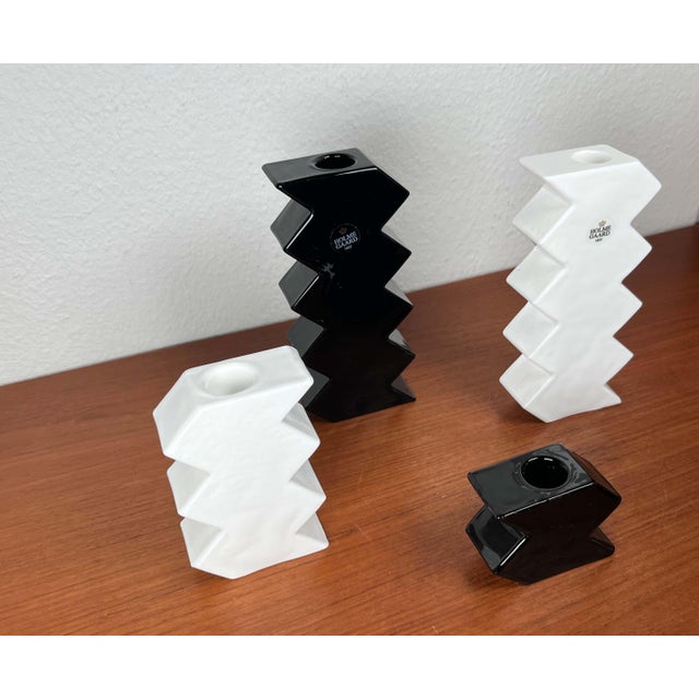 Postmodern Black and White Glass Candleholder by Halskov & Dalsgaard for Holmegaard, Set of 4 For Sale - Image 5 of 18