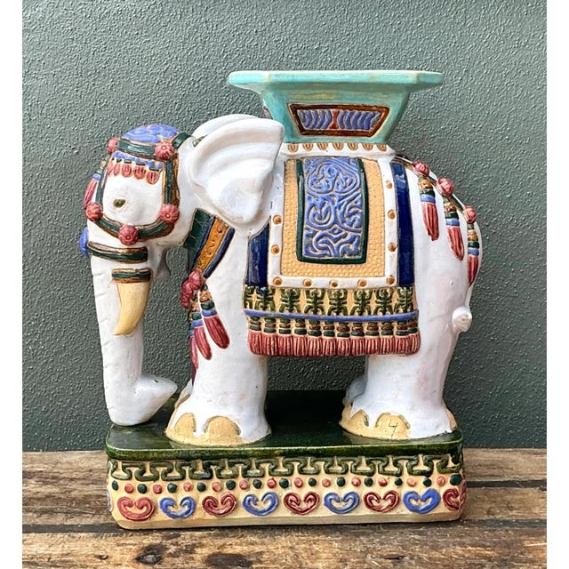 Vintage Ceramic Elephant Low Stool For Sale In West Palm - Image 6 of 12