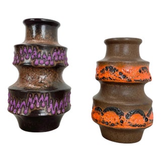 WGP Pink Orange Ceramic Fat Lava Vases from Scheurich, Germany, 1970s, Set of 2 For Sale