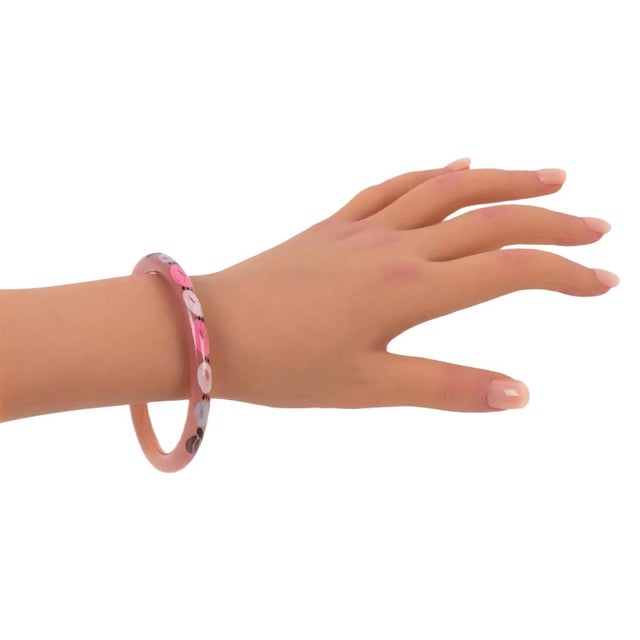 French Art Deco Pink Celluloid Bracelet Bangle with Floral Design For Sale In Atlanta - Image 6 of 7