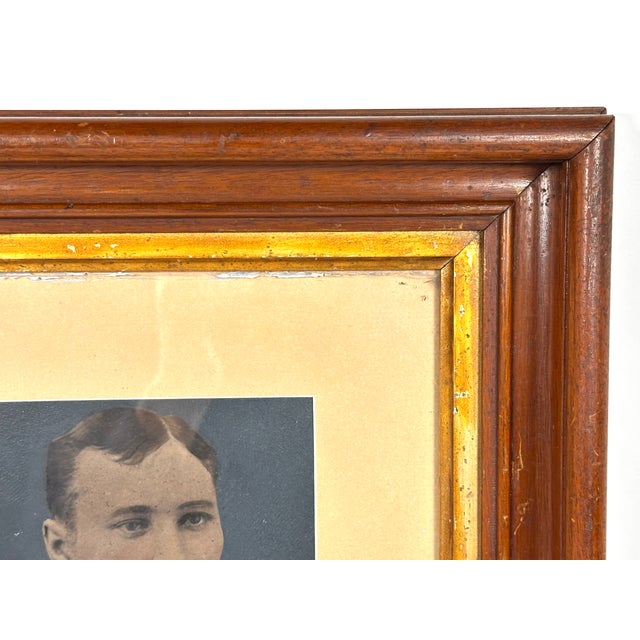 Wood American Folk Art Hand Painted Tintype Gentleman Portrait in Walnut Frame For Sale - Image 7 of 13