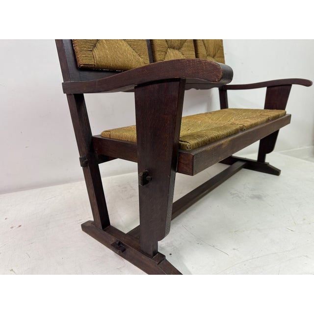 Vintage French Rush Seat Bench, 1950s For Sale - Image 11 of 17