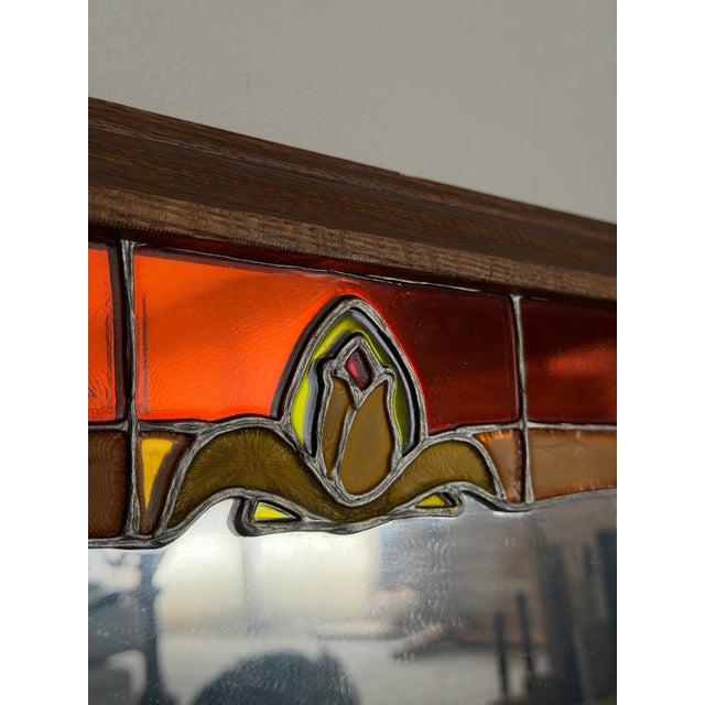 Red Vintage Artglas Reverse Painted Mirror — Art Nouveau Floral Panel, Hollywood Regency Statement, 1970s For Sale - Image 8 of 12