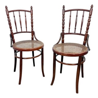 Antique Fischel Bentwood Chairs with Cane Seats, 1890s, Set of 2 For Sale