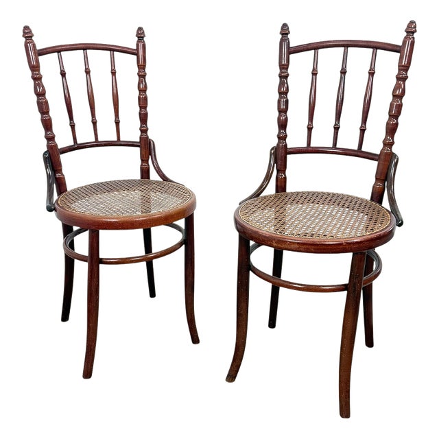 Antique Fischel Bentwood Chairs with Cane Seats, 1890s, Set of 2 For Sale