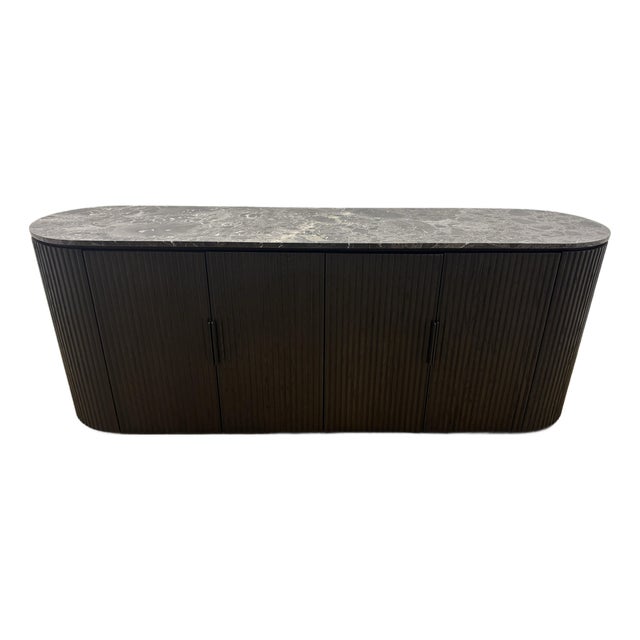 Rh Byron Emperador 4-Door Sideboard – 84” Black Oak With Black Emperador Marble Top For Sale