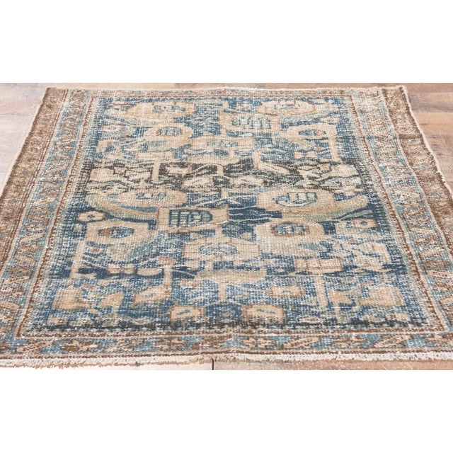 Cerulean Early 20th Century Antique-Worn Persian Hamadan Rug- 02'07 X 03'09 For Sale - Image 8 of 9