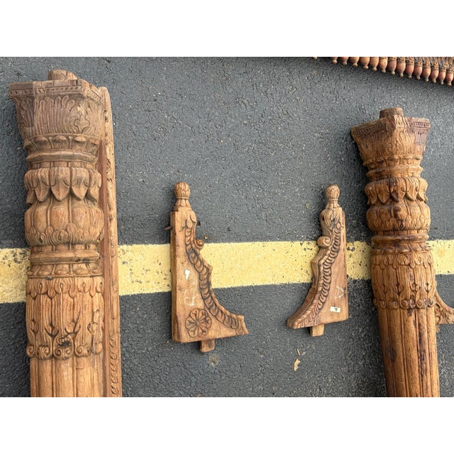 19th Century Antique Carved Teak Nepali Temple Columns Set For Sale - Image 5 of 8