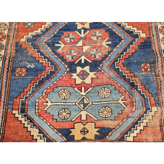 Vintage Persian Kurdish Tribal Rug, Hand-Knotted Wool, Geometric Pattern, Blue & Rust-Red, 4x8 For Sale - Image 10 of 14