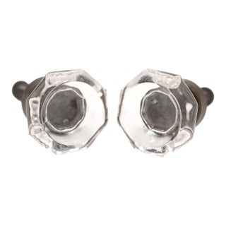 Pair of Vintage 1.25 In. Concave Octagon Clear Glass Cabinet Knobs For Sale