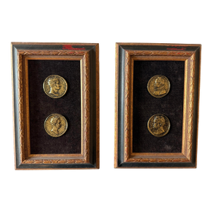 Pair of Mid Century Framed Roman Medallions or Coins