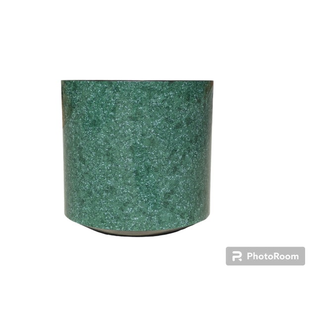 Vintage Post Modern Green Faux Malachite Cylindrical Planter In the Style of Paul Mayen for Habitat Made in the USA...