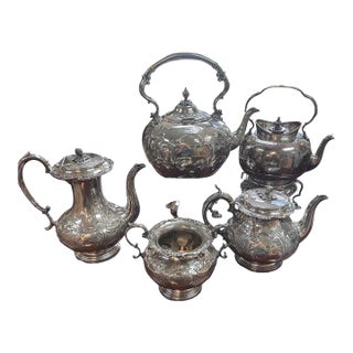 Antique Victorian Silver-Plate Assembled Tea and Coffee Service, Set of 5 For Sale