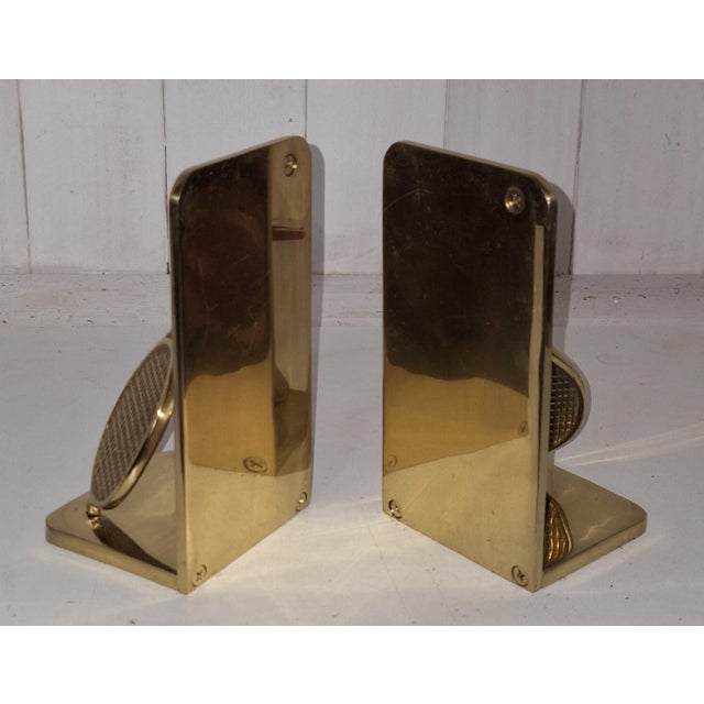 Vintage Bookends with Tennis Racket Motif in Brass, 1980s, Set of 2 For Sale - Image 3 of 5