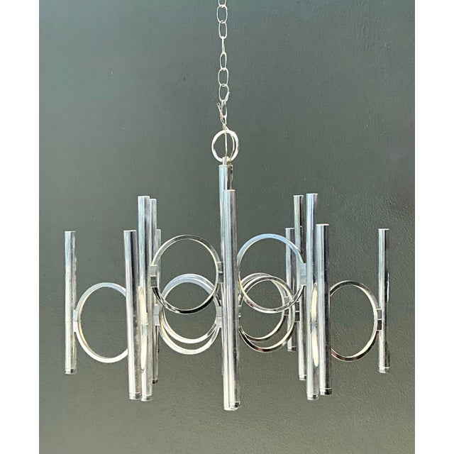 Metal Vintage Scolari for Lightolier Chrome Chandelier For Sale - Image 7 of 12