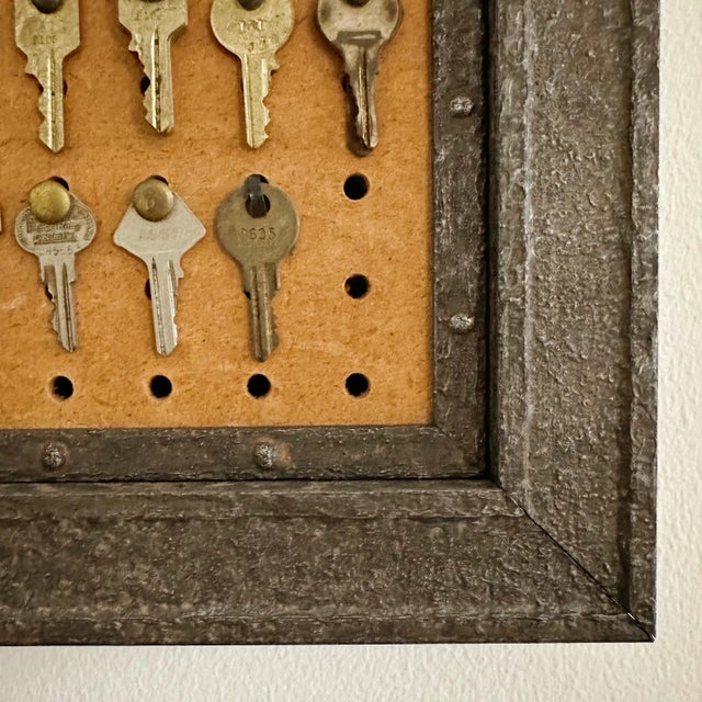 Folk Art Framed Vintage Keys on PegBoard For Sale - Image 4 of 9
