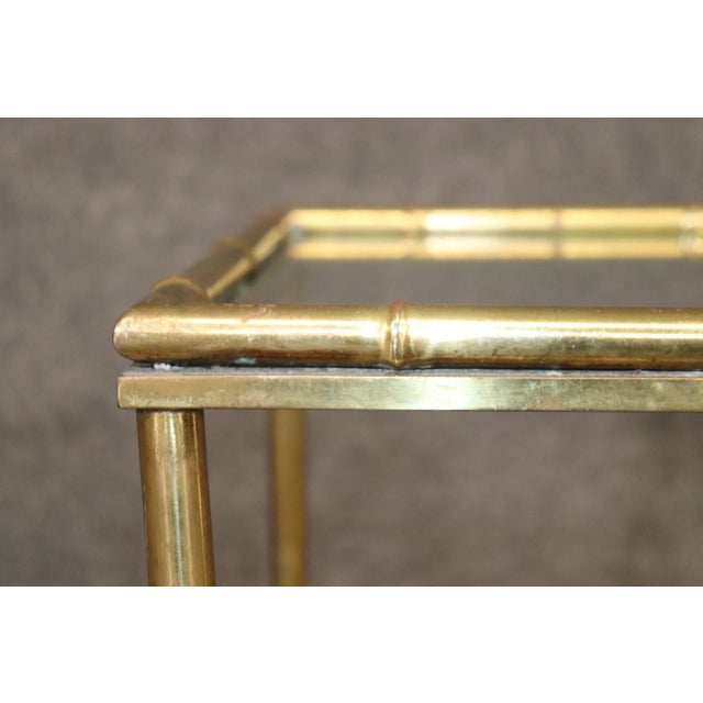 Faux Bamboo Brass Bagues Style Glass Top End Tables Circa 1970 - A Pair For Sale - Image 10 of 11