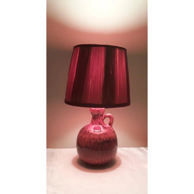 Vintage Table Lamp with Ceramic Base in Red Gradient Glaze & Matching Handmade Raffia Shade by Lamplove, 1970s For Sale - Image 9 of 9