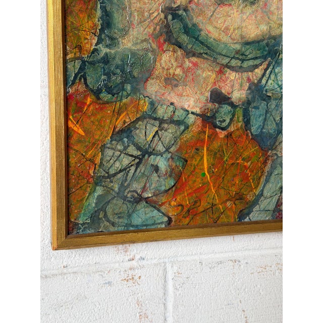 Duncan Framed Abstract Textured Figurative Painting Vintage Mid-Century Modern 1970s For Sale - Image 10 of 10