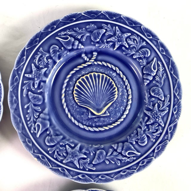 Blue Bordallo Pinheiro-“Seashell Service Blue”-Luncheon Plates – Set of Four For Sale - Image 8 of 8