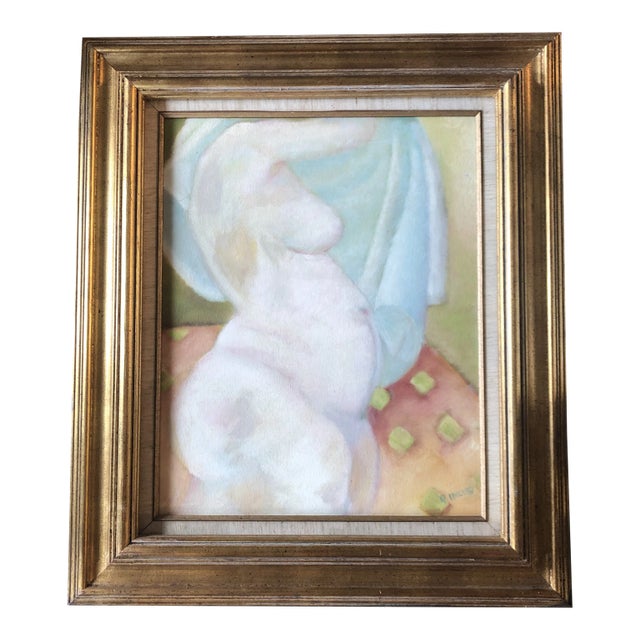 Original Vintage Female Nude Painting in Interior 1970’s Vintage Frame With Linen Liner For Sale