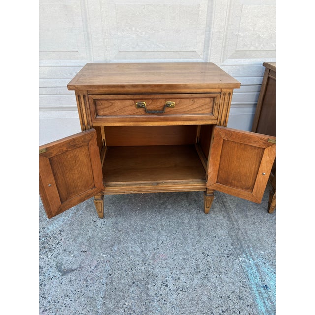 Vintage Nightstands | Pair Cherry Wood Bedside Tables | Traditional Side Tables | Storage Cabinet End Tables For Sale - Image 12 of 12