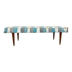Vintage Mid-Century Modern Leaf Print Bench