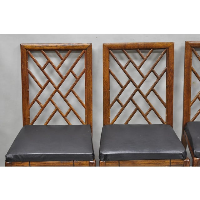 Wood Vintage Hollywood Regency Faux Bamboo Lattice Dining Chair by Century - Set of 4 For Sale - Image 7 of 15
