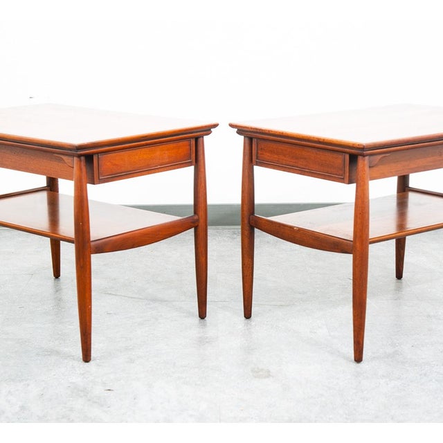 Wood Mid Century Modern Nightstands End Side Table Drawer Walnut Vintage Hekman Shelf For Sale - Image 7 of 12