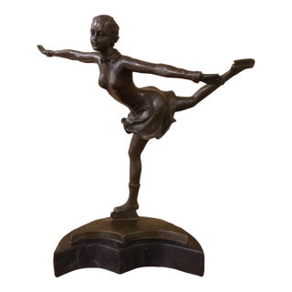 Signature Statuary Bronze Lady Figure Skater Sculpture For Sale
